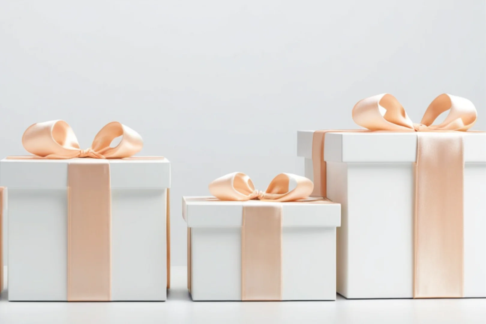 Elegant gift boxes of different sizes with satin ribbons representing pricing tiers